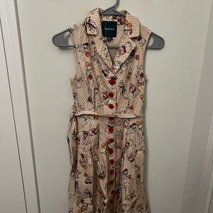 ModCloth Beige Sleeveless Dress with Red Buttons
